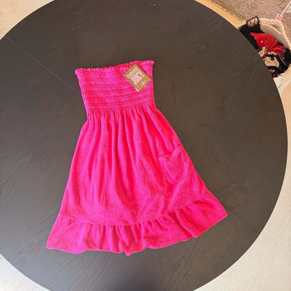 NWT Vintage Y2K Juicy Couture Cerise Pink Terry Cloth Tube Dress S